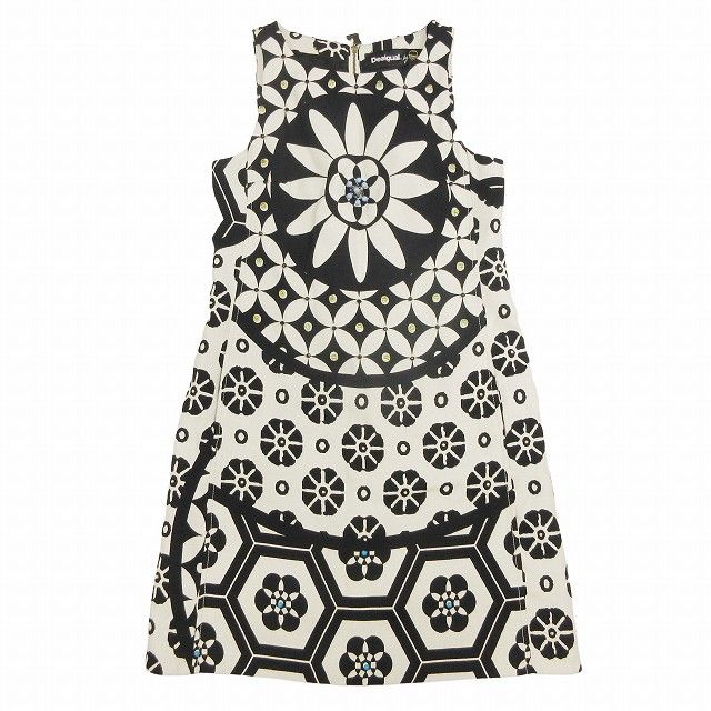 美品 デシグアル Desigual フラワージャガード ビーズ ワンピース 
