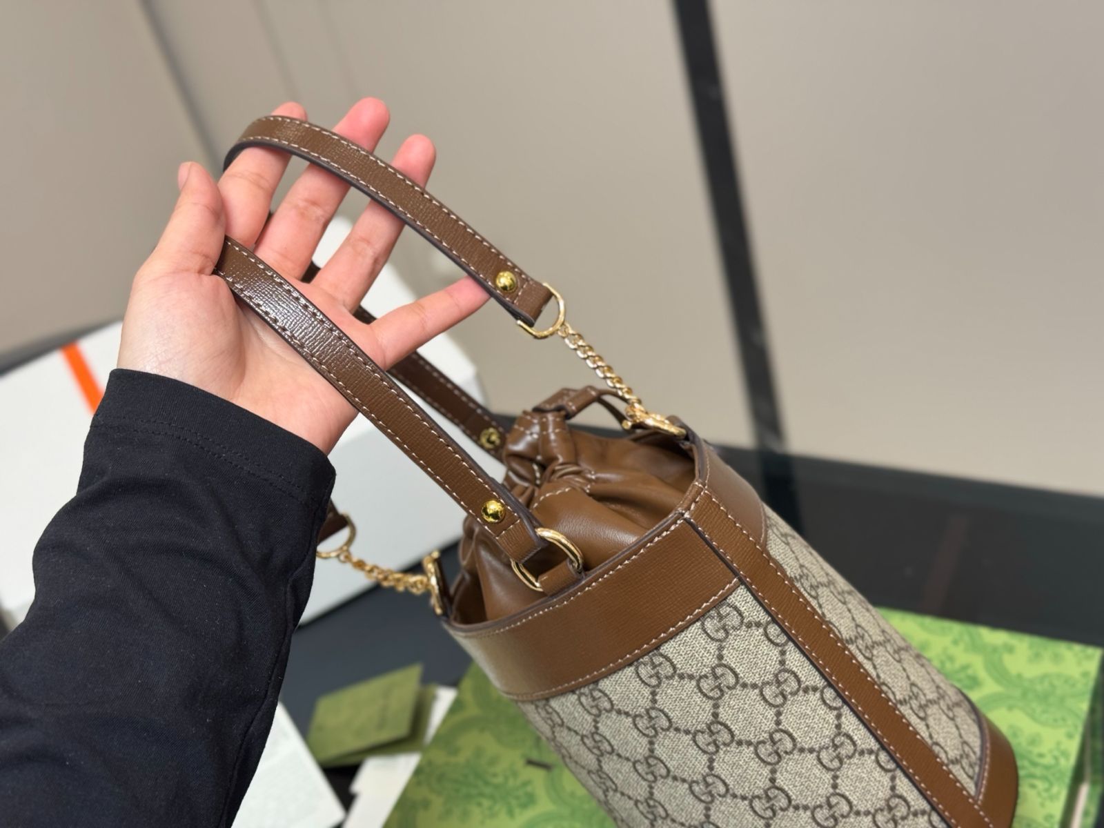今日特価】Gucci 1955 Horsebit バケットバッグ 14×18cm-WTO輸入
