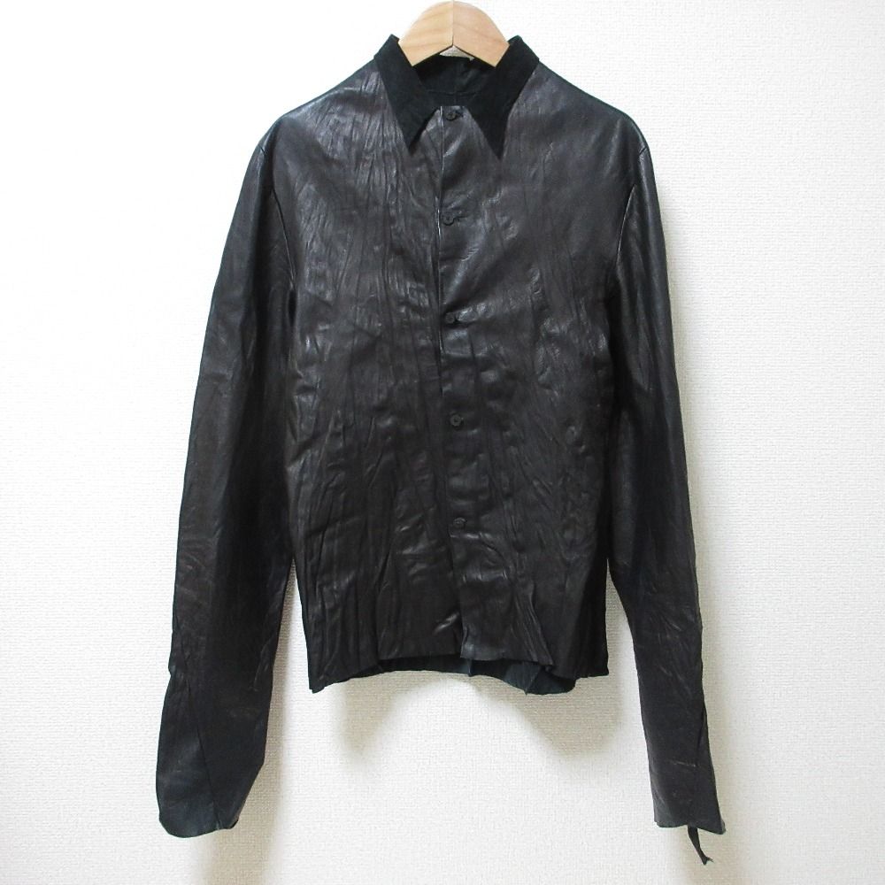 良品 m.a＋ エムエークロス カットオフ 長袖 レザーシャツ ブラック