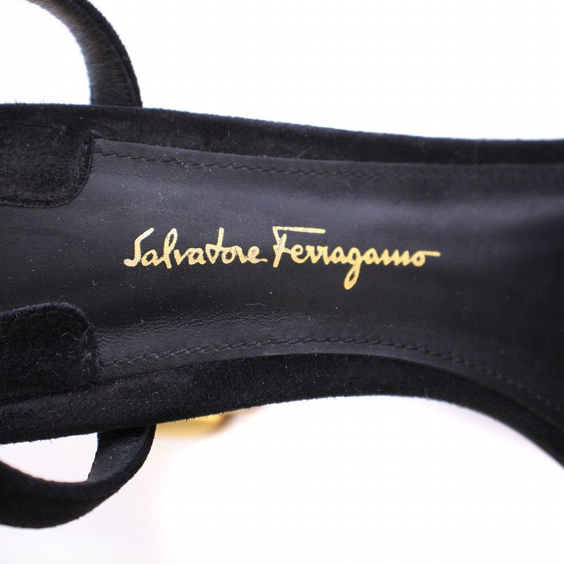 サルヴァトーレフェラガモ スエード アンクルストラップ サンダル 黒色 サルヴァトーレフェラガモ Salvatore Ferragamo ストラップ
