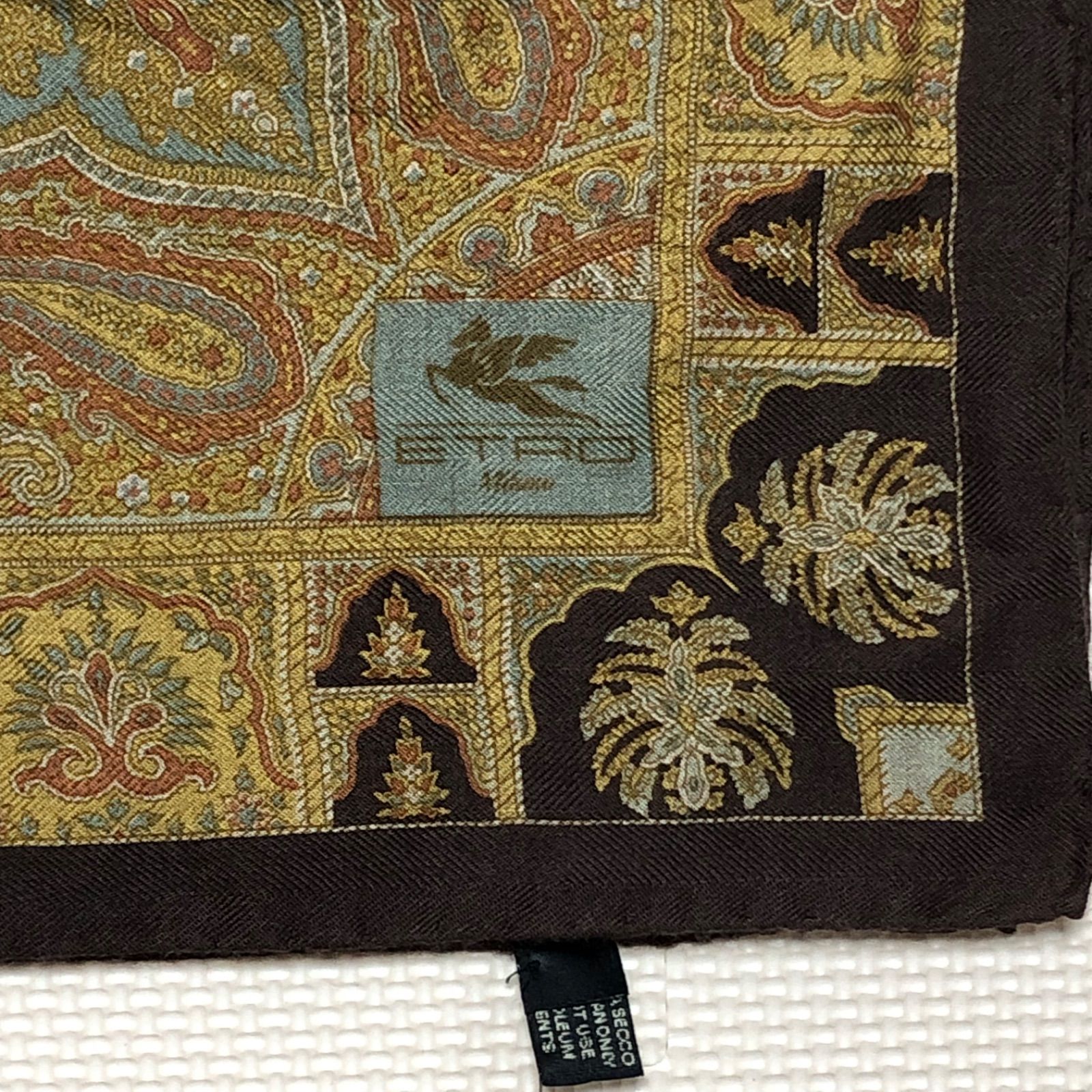 ETRO大判ストールブラウン総柄カシミヤイタリア製