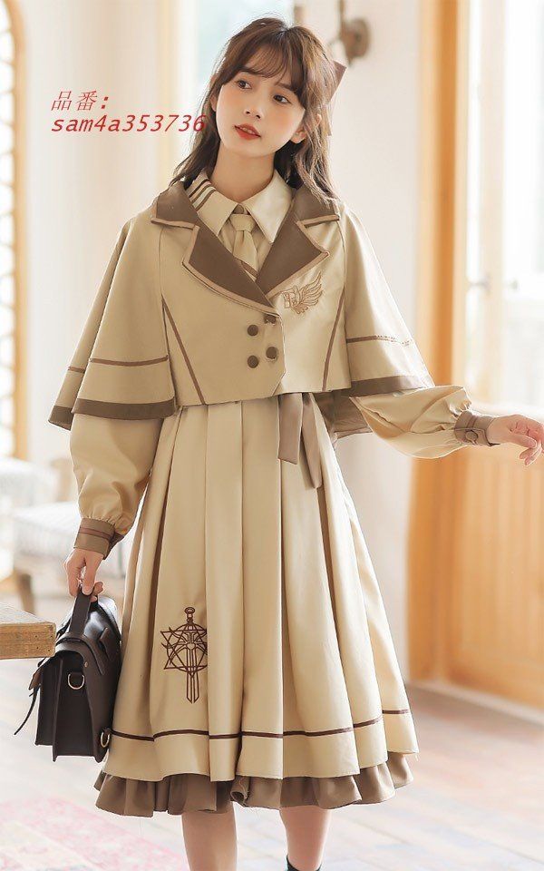 ワンピース レディース ロリータワンピース 春 秋 学生風 シンプル ゴスロリ フリル Aライン マント ロリィタファッション am4a353736