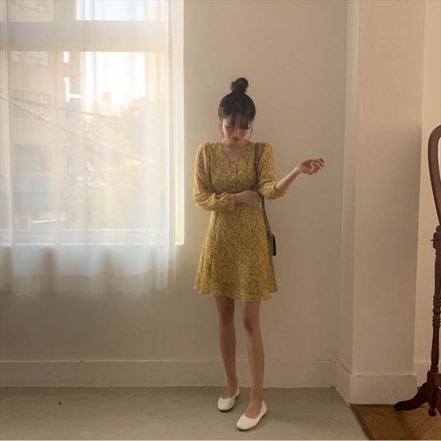 ワンピース ブラウス フレアワンピース 膝丈 ひざ丈 袖あり 長袖 V