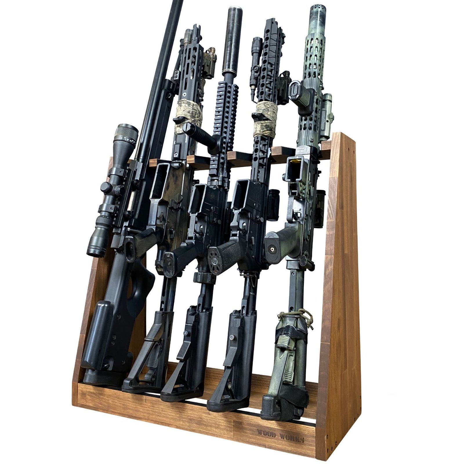 人気商品 WOOD WORKS 日本製 ライフルスタンド ５丁掛 ブラウン