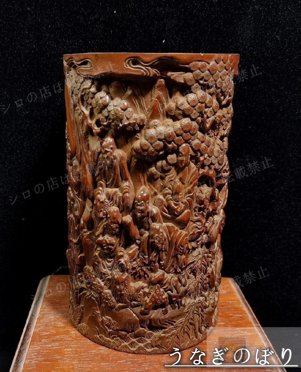 美品・未使用新品】 ペン立て 筆筒 筆立 筆桶 手 黄楊木彫刻