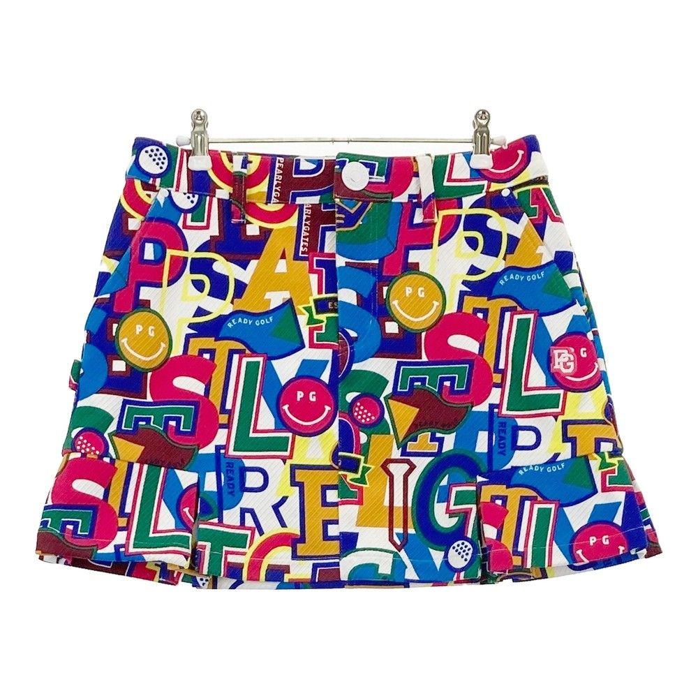 サイズ 1 PEARLY GATES パーリーゲイツ 2025年モデル ストレッチ プリーツスカート ニコちゃん 総柄 ホワイト系 240101142978 ゴルフウェア レディース ストスト