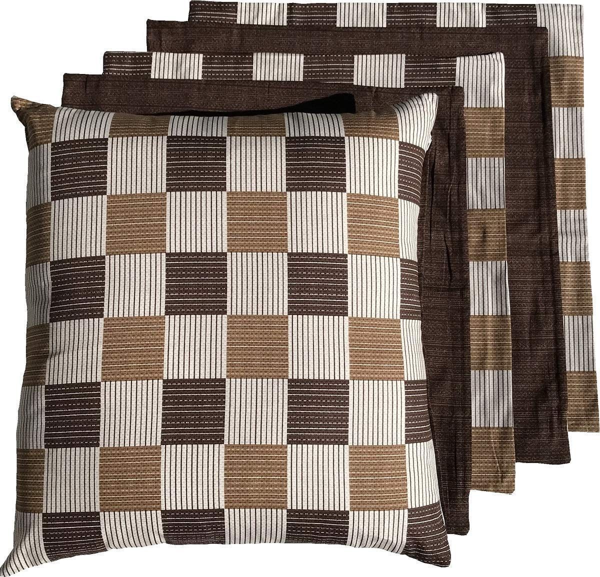 【人気商品】座布団カバー 55 59 5枚セット 和市松A ブラウン 日本製 55x59 セット