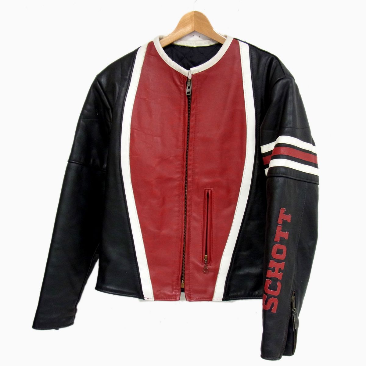 90s ヴィンテージ◇Schott ATRAC1 ノーカラー レザーライダース 