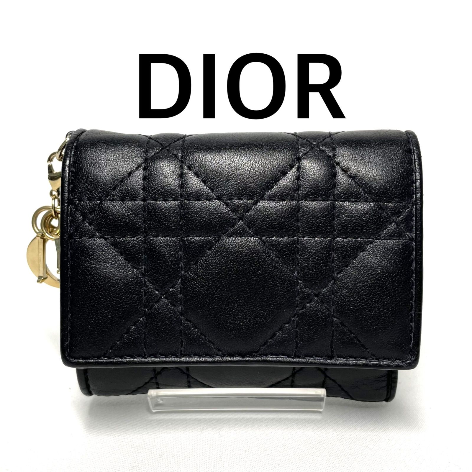 Christian Dior クリスチャン ディオール レディディオール LADY DIOR ロータスウォレット 折り財布 カナージュ ラムスキン ブラック
