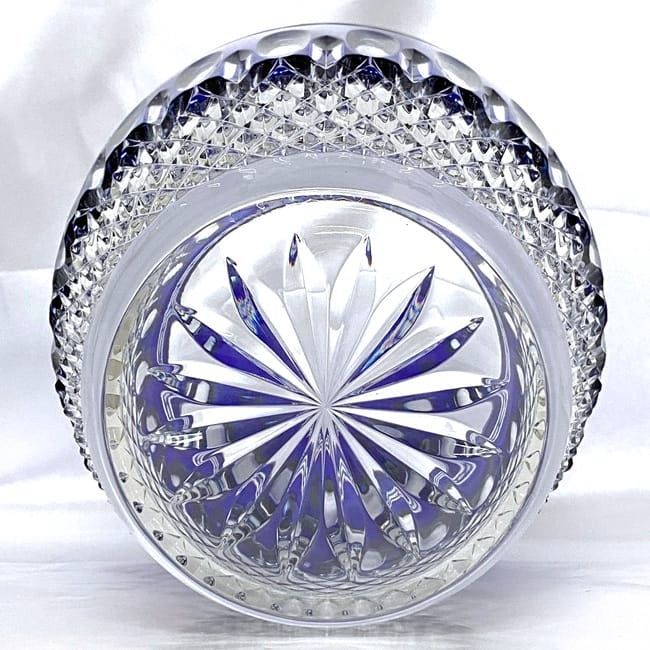 エルベ クリスタル 花瓶 ブルー クリア 美品 クリスタルガラス