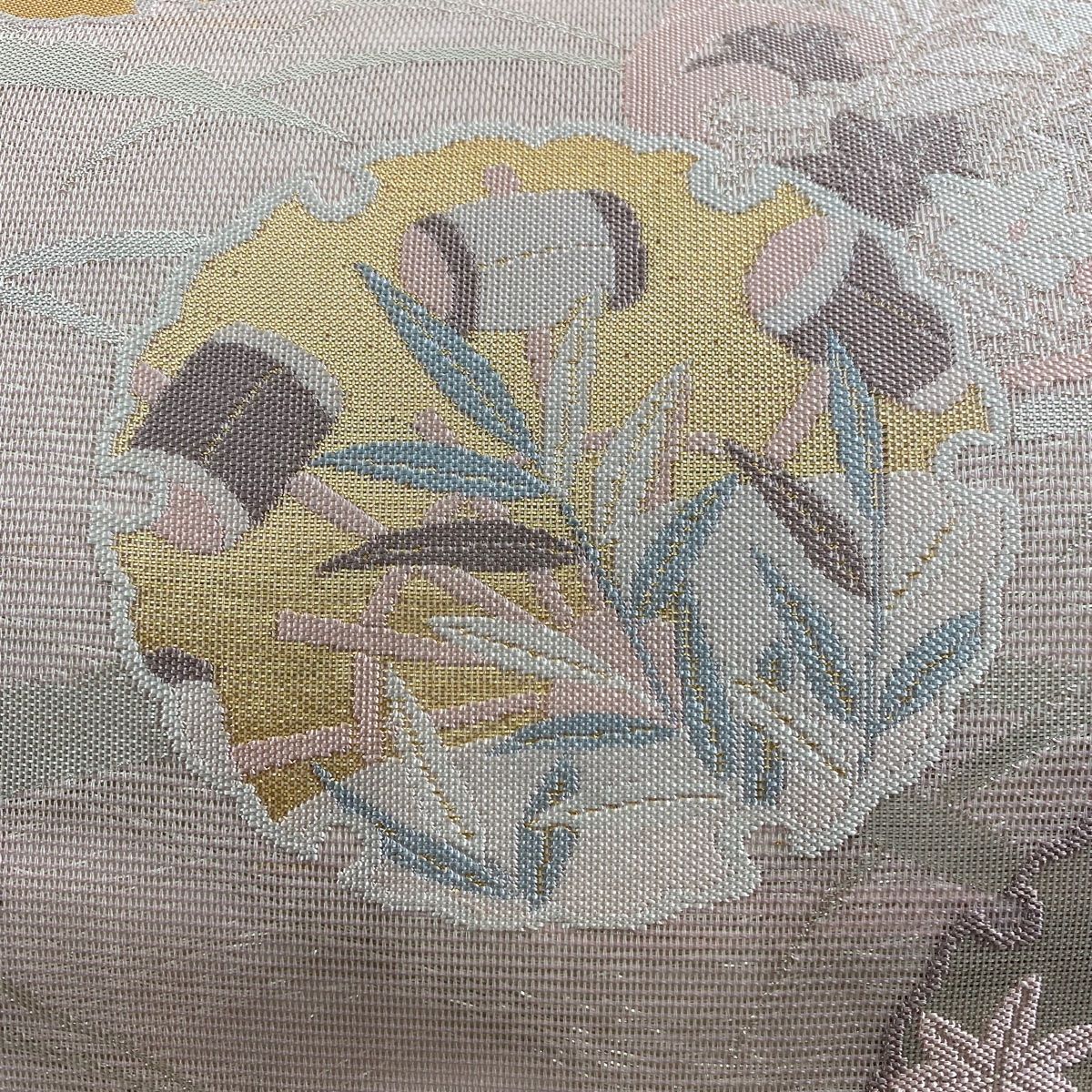⑥⑥⑤ 夏帯 雪輪　しば草 六通 袋帯 正絹 金糸 ⑥⑥⑤ 夏帯 雪輪 しば草 六通 袋帯 正絹 金糸 - メルカリ