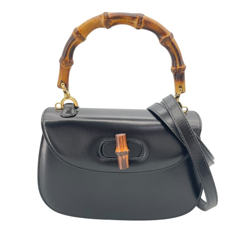 グッチ GUCCI バンブー ショルダー 0002046 ブラック レザー レディース ハンドバッグ