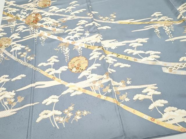 平和屋着物●銀座きしや　訪問着　駒刺繍　雪輪松花文　金彩　正絹　逸品　CAAZ0968vf 平和屋着物○銀座きしや 訪問着 駒刺繍 雪輪松花文 金彩