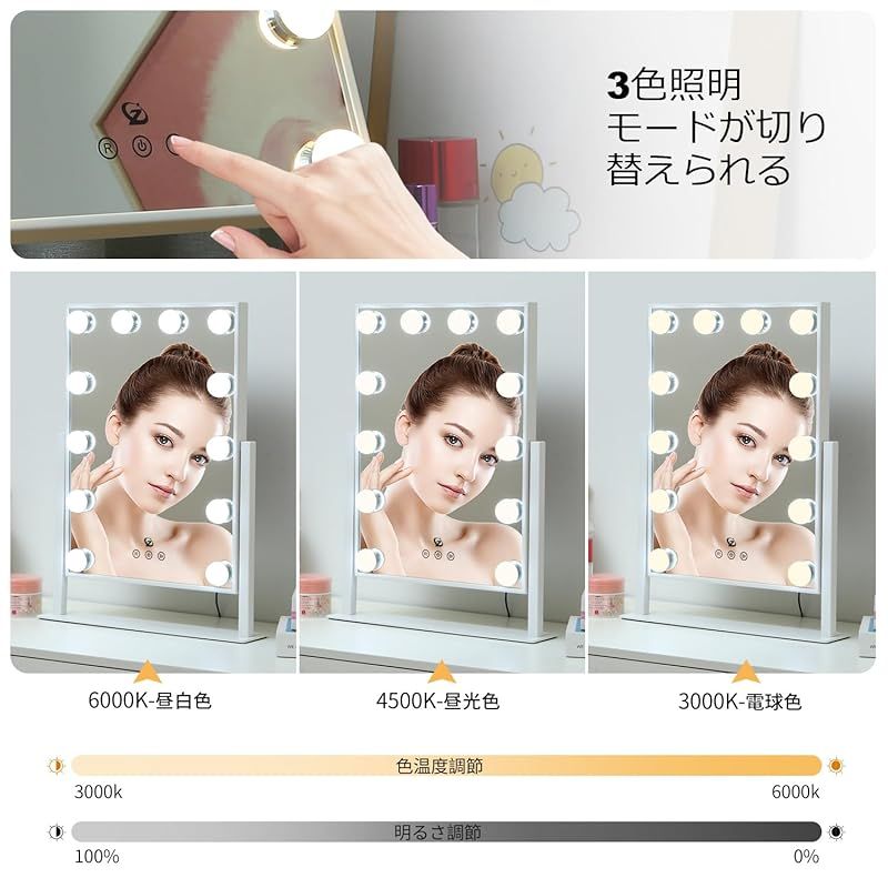 ハリウッドミラー 卓上鏡　女優　メイク　化粧　美肌　美白　LED 照明 化粧鏡 女優ミラー メイク 卓上鏡 ライト付き 卓上ミラー LEDミラー