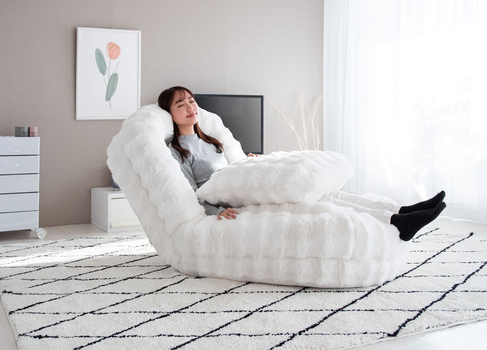 巣ごもり ふわとろ ソファベッド ホワイト 幅90cm ソファ クッション マイクロファイバー ふわふわ あったか