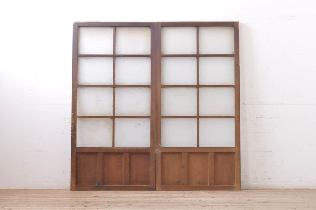 ▽現状販売▽ ガラス帯戸2枚セット アンティーク建具 引き戸 4～7営業