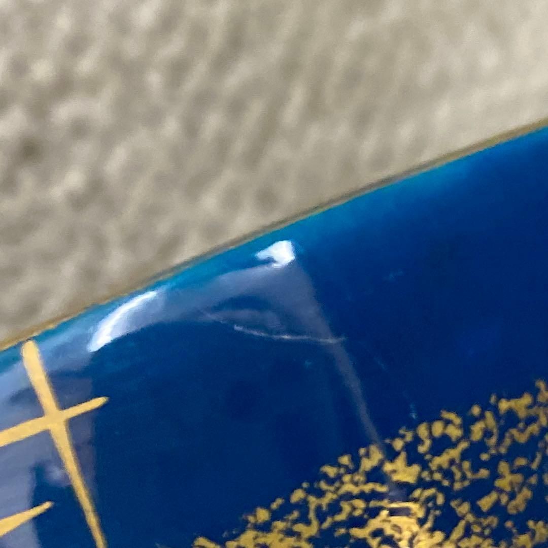 杉田拝平 清閑寺窯海碧地金彩御題画 茶碗 共箱直径11.5cm東H5-1105①