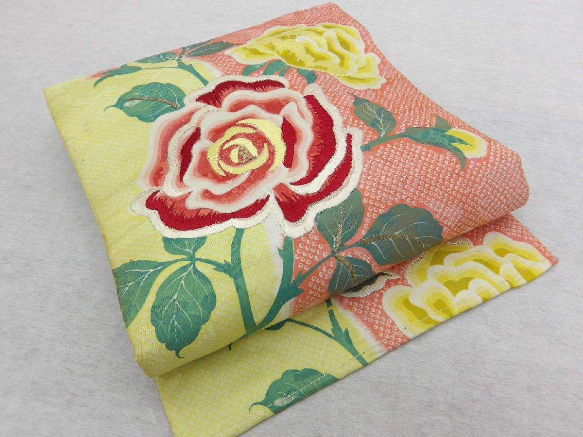 大正ロマン・バラ刺繍 ピンク 袋帯 商品番号405 大正ロマン・バラ刺繍 ピンク 袋帯 商品番号405 着物・浴衣