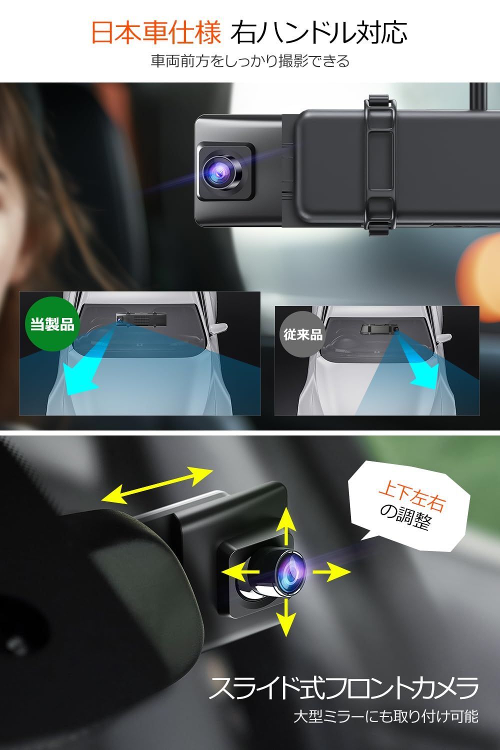 人気商品】ドライブレコーダー ミラー型 【12インチIPS大画面+4K 高画 