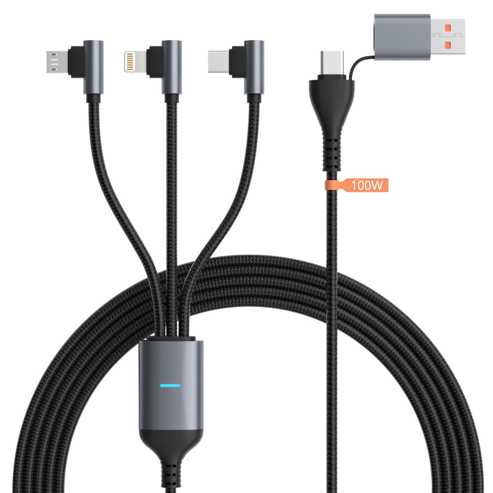 【数量限定】急速充電 断線防止ナイロン編み L字 3M 3台同時給電可能 L型ゲーム用 充電ケーブル USB C to 100W USB A 変換アダプタ PD Lightning/タイプC/マイクロ usbケーブル 一本多役 5in1 usbケーブル L