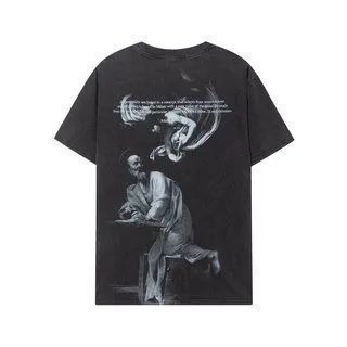 Off white新品白黒油絵老人ポートレート ウォッシュド半袖Tシャツ