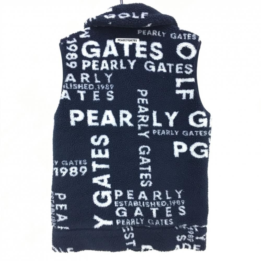 PEARLY GATES パーリーゲイツ　ボアベスト　総柄　ネイビー　1 超美品】PEARLY GATES パーリーゲイツ ボアベスト ネイビー×白