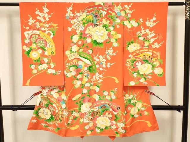 平和屋着物[]お宮参り　女の子　祝着　産着　初着　のしめ　駒刺繍　檜扇　鼓花文　金彩　逸品　DAAW2695ma