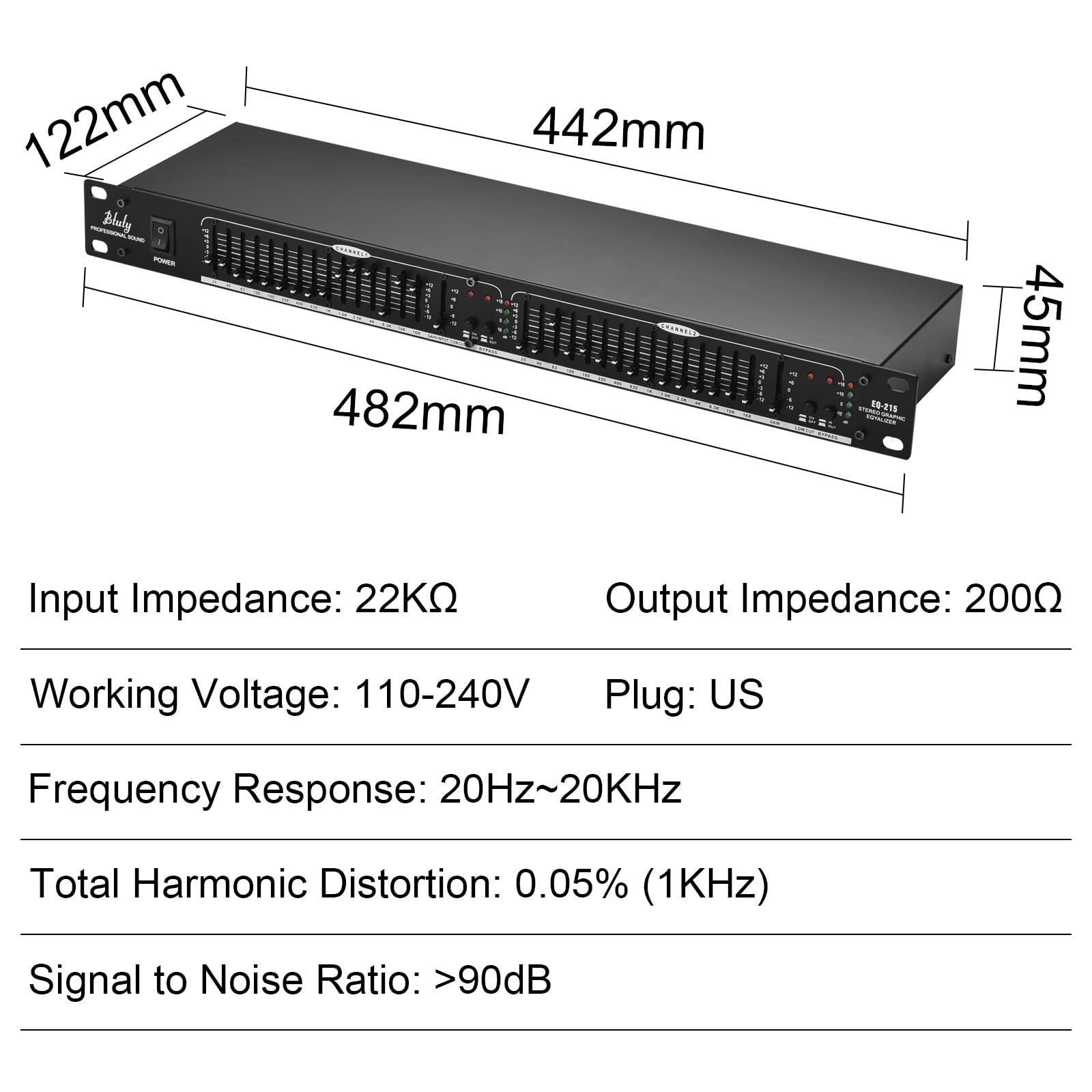 【特価商品】(黒) EQ-215 ラックマウント 1U 15バンドイコライザー デュアルチャンネル Btuty