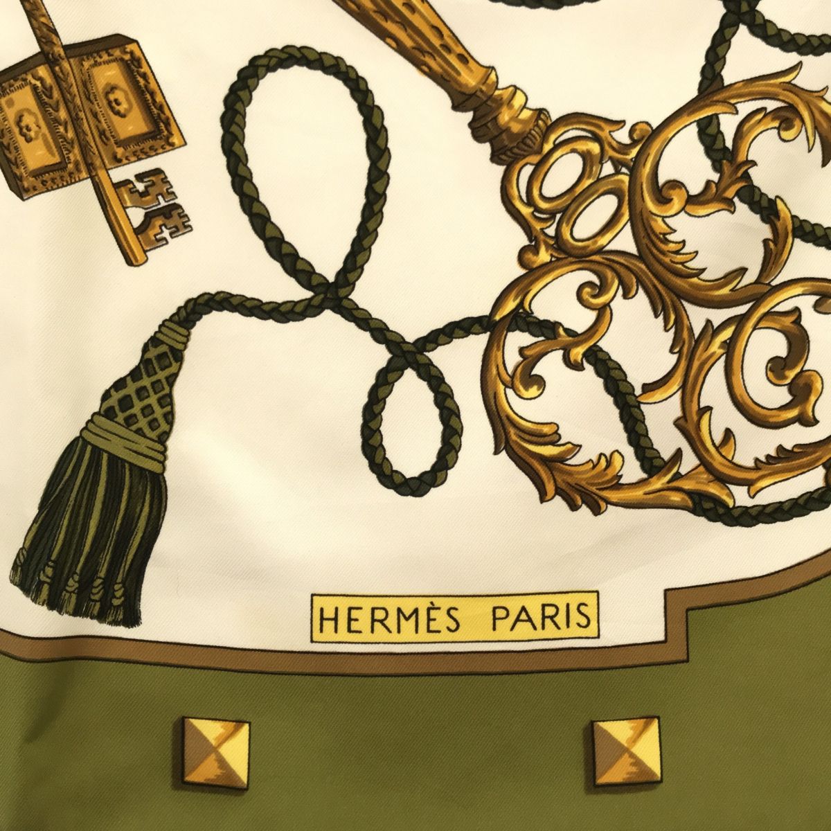 エルメス HERMES カレ90 LES CLES 鍵 スカーフ シルク グリーン