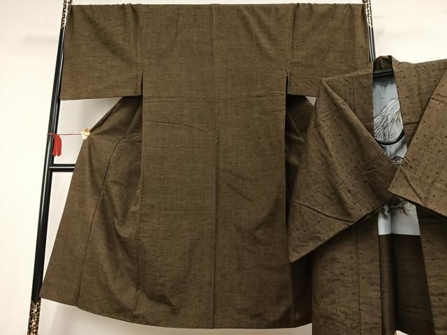 平和屋着物男性　紬　アンサンブル　色無地　涅色　キングサイズ　正絹　逸品　AAAR5604oa