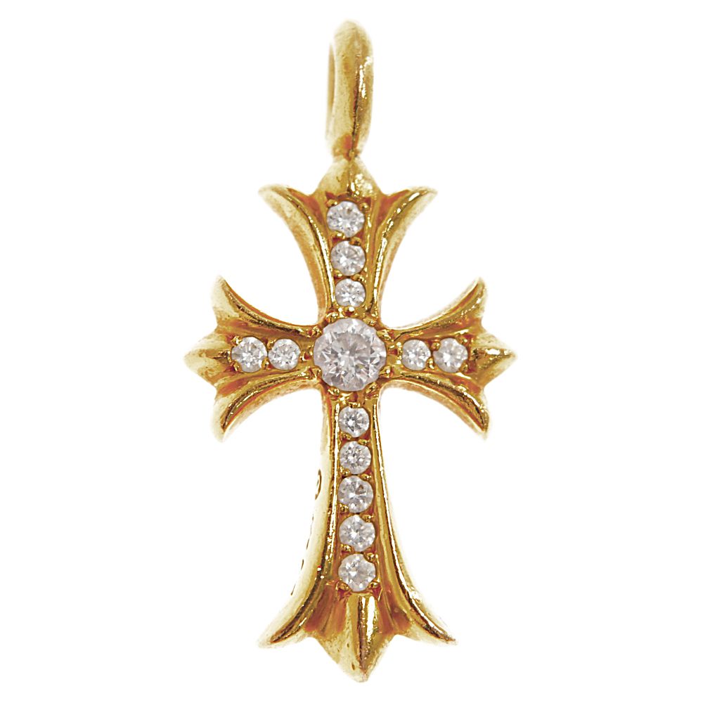 CHROME HEARTS (クロムハーツ) 22K TNY CRSF P/DMND/タイニーファットクロス PAVEダイヤ/パヴェダイヤ ペンダントゴールドネックレストップ