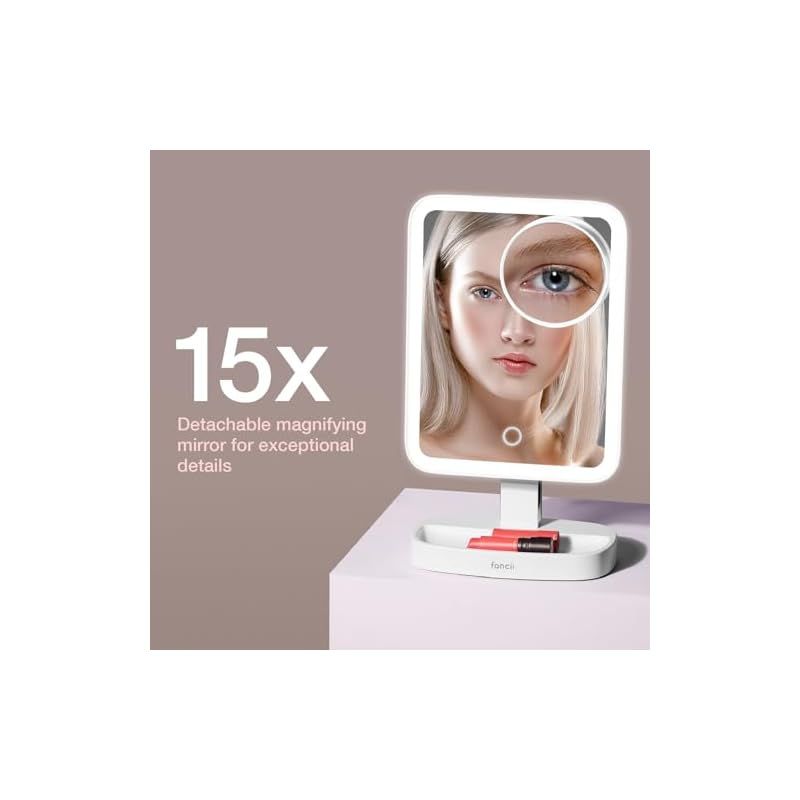 Fancii 女優ミラー メイクミラー 5/7倍拡大鏡付き 58 LEDライト 化粧鏡 調光可能な自然光 タッチスクリーン 電池&USB 2 Fancii 化粧鏡 メイクミラー 5⁄7倍拡大鏡付き 58 LEDライト 女優ミラー