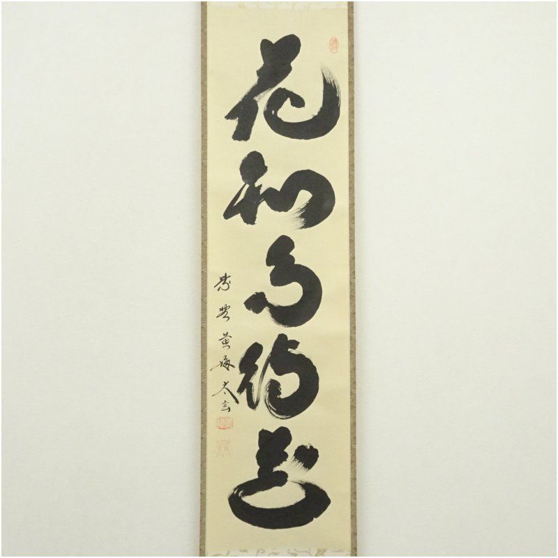 大徳寺 小林太玄筆 花知鳥待花 一行書 肉筆紙本掛軸 共箱 掛け軸 床の間 書 おしゃれ 絵画 表具 芸術 茶道 年中掛け インテリア 茶掛 掛物 和室