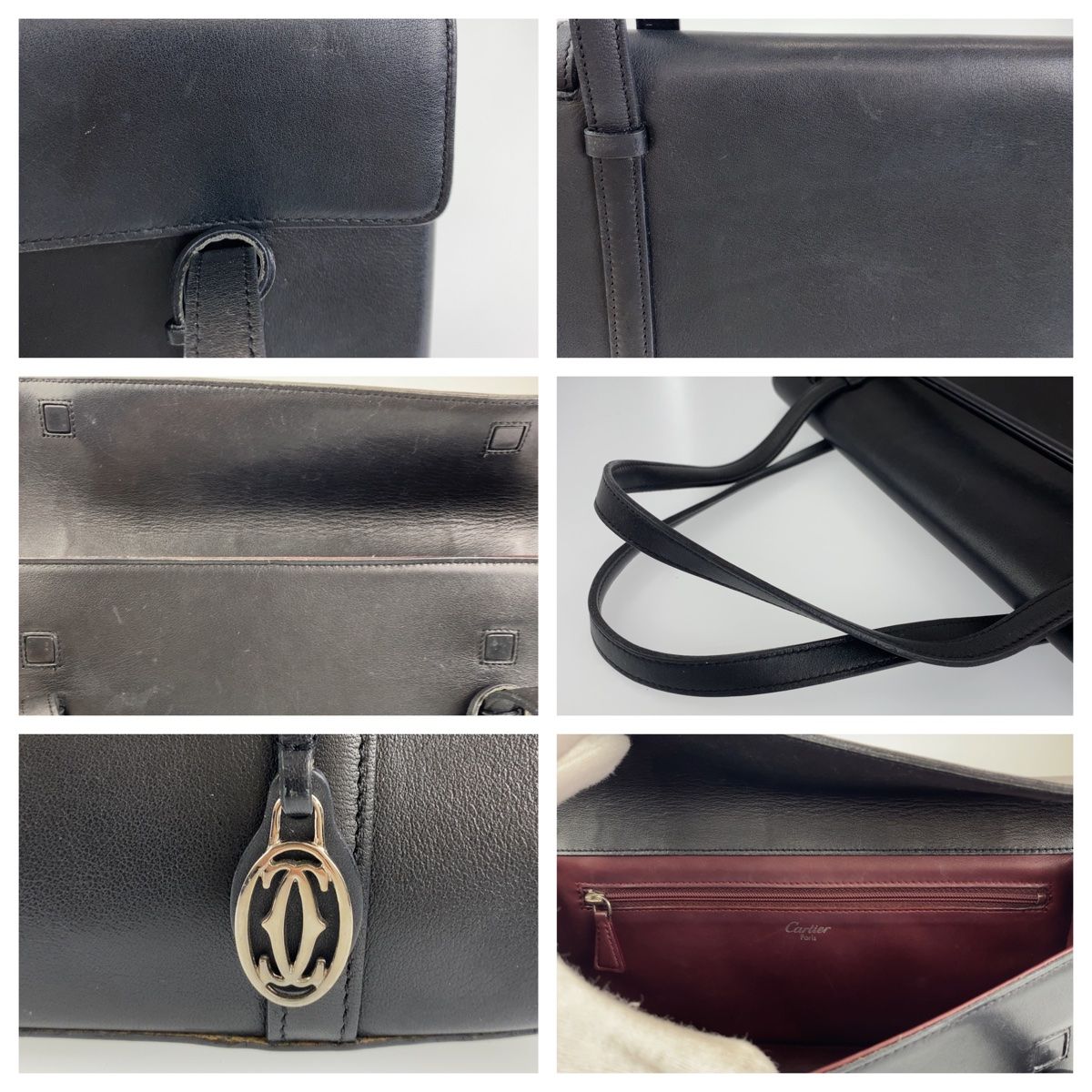 美品 CARTIER カルティエ カボション ブラック 黒 シルバー金具 レザー