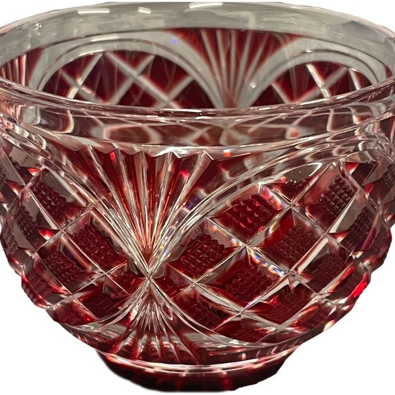 薩摩切子　ボール鉢 島津薩摩切子 薩摩切子 小付鉢 赤 口径8cm 高さ6.5cm 工芸