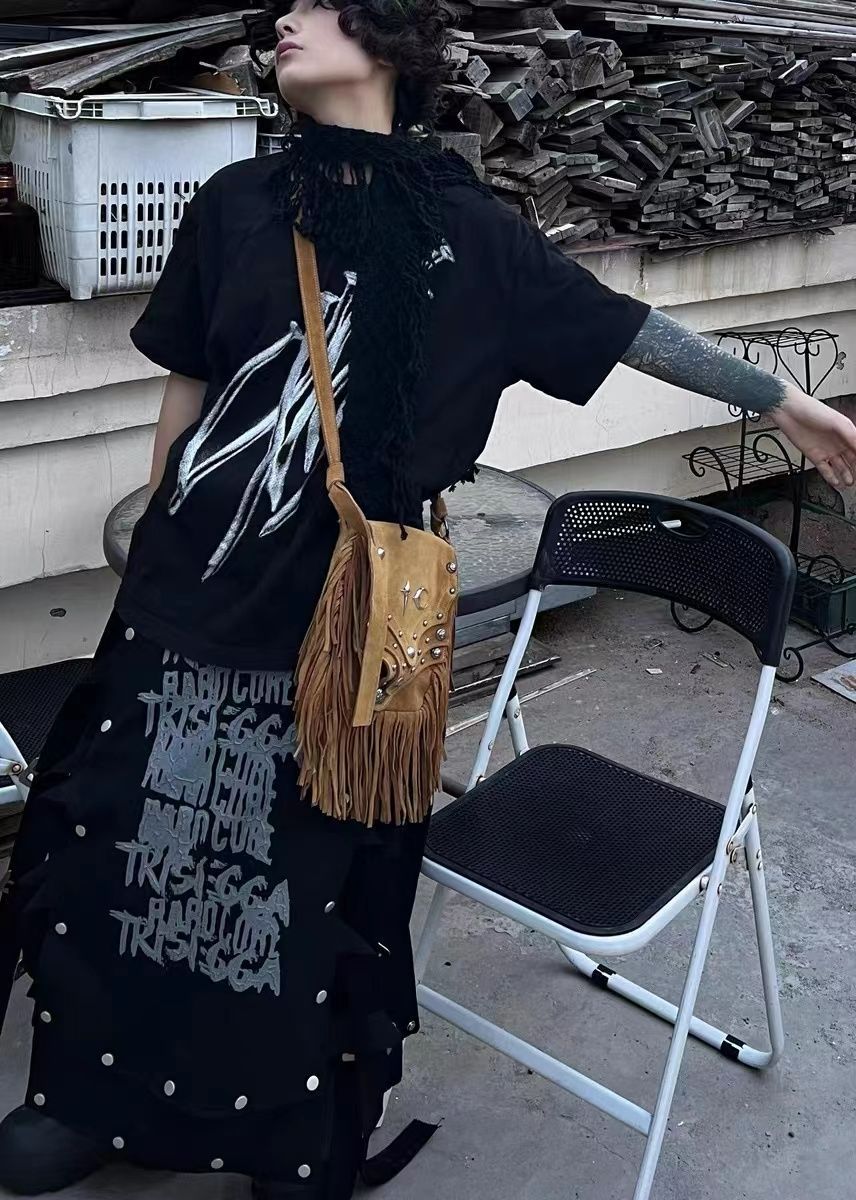 Thug Club 24SS タッセルリベット クロスボディバッグ 本牛革 男女兼用  