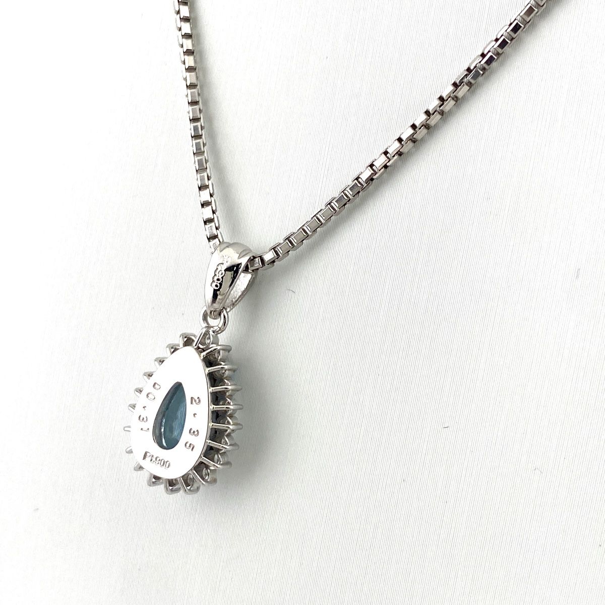 アクアマリン デザインネックレス プラチナ メレダイヤ ペンダント ネックレス Pt900 Pt850 アクアマリン レディース