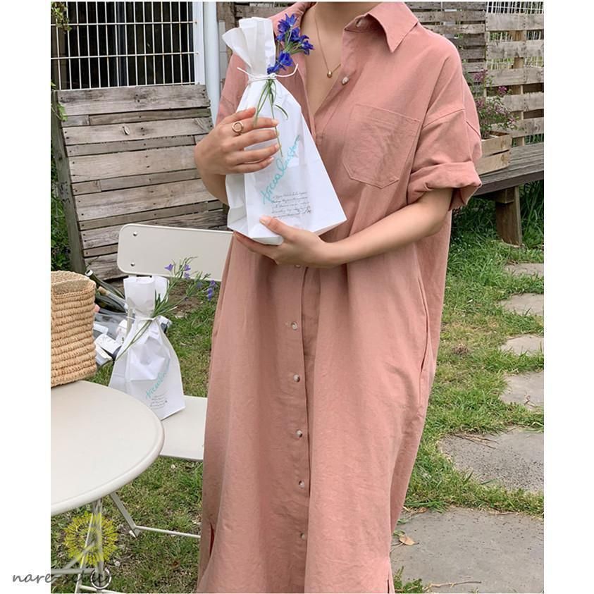 シャツワンピース リラックスマキシ丈シャツワンピース