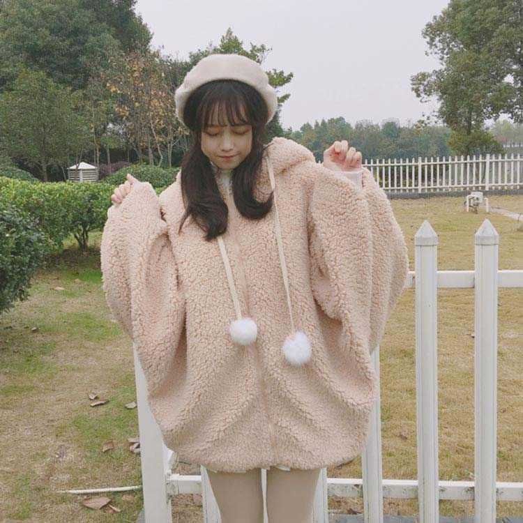 もこもこパーカー ボアパーカー ジャケット ふわふわ うさぎ耳