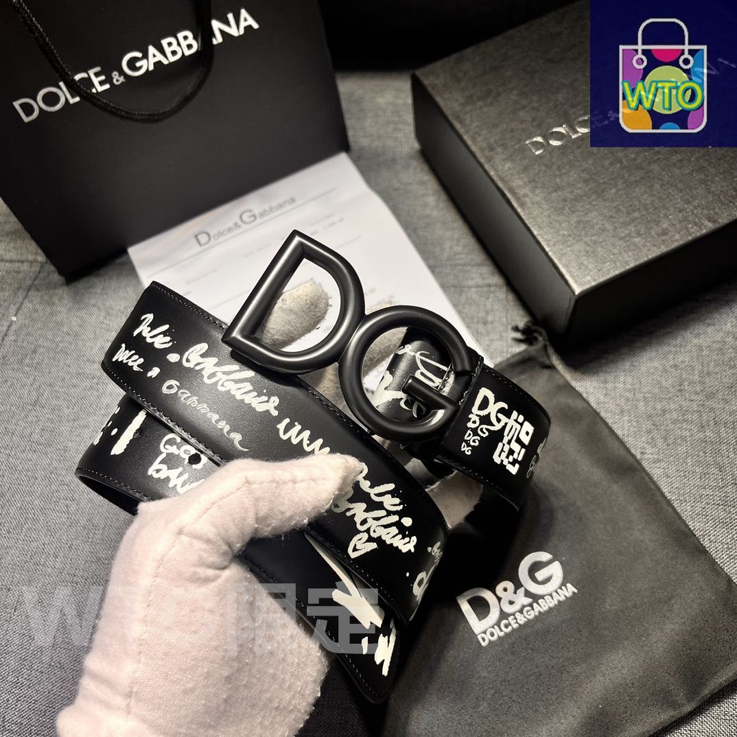今日特価】Dolce&Gabbana 4.0cm ブラックプリント 小牛皮ベルト