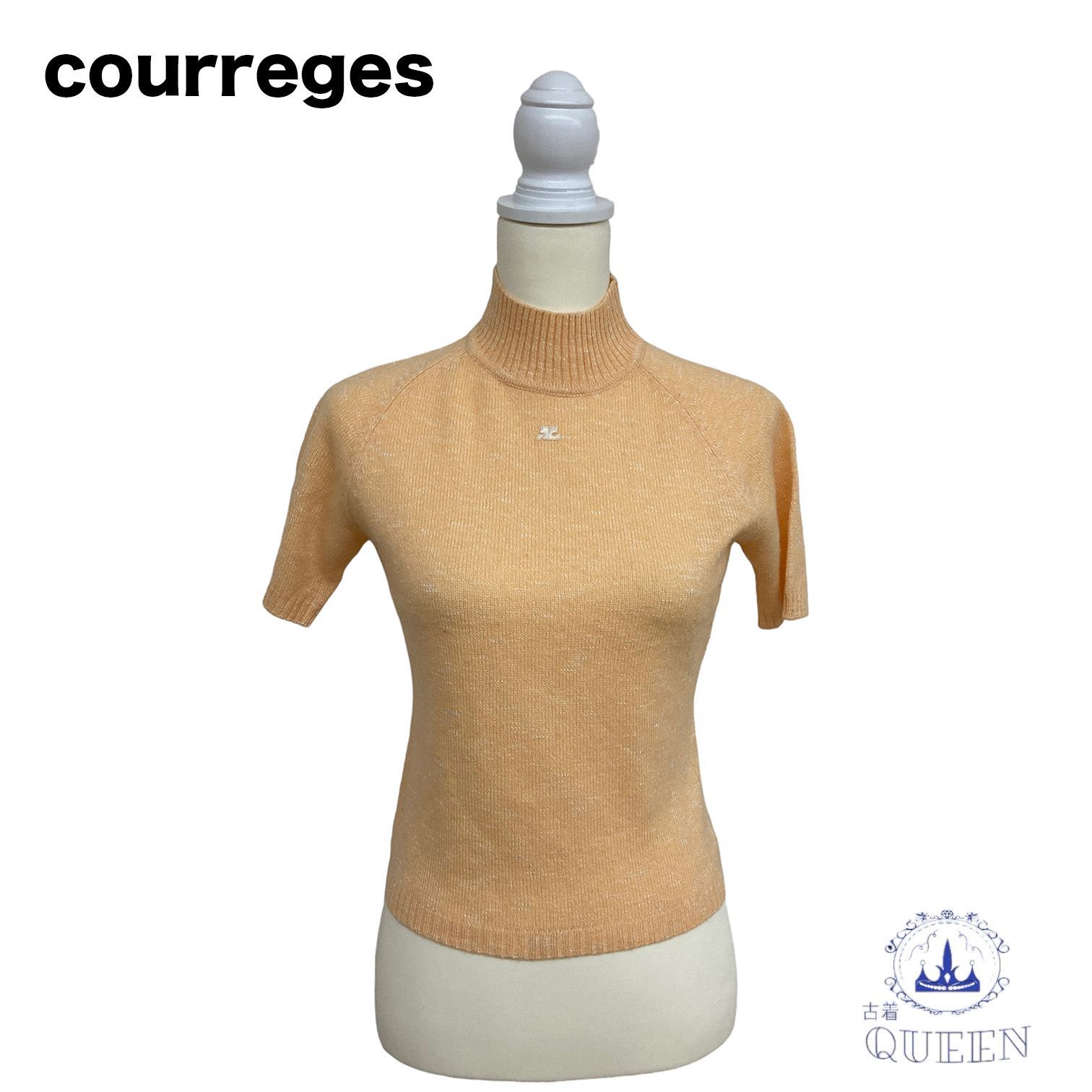 Courreges◆ハイネック/ロゴ/半袖ニット・セーター(厚手)/38/アンゴラ/BLU/EVFAF-89099// ☆美品☆ Courreges クレージュ トップス ニット セーター 半袖