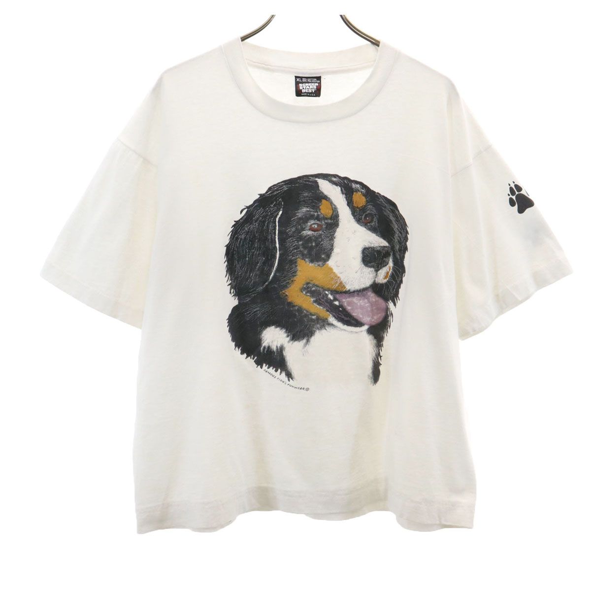 FRUIT OF THE LOOM BEST フルーツオブザルーム ベスト 90s ロットワイラー 半袖 Tシャツ XL ホワイト ドッグ 犬柄 レディース 古着