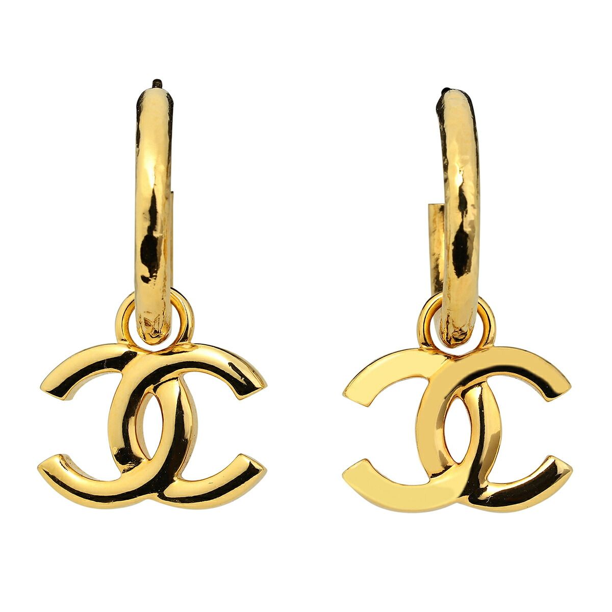 新品 シャネル CHANEL ピアス ロゴチャーム フープピアス ゴールド 