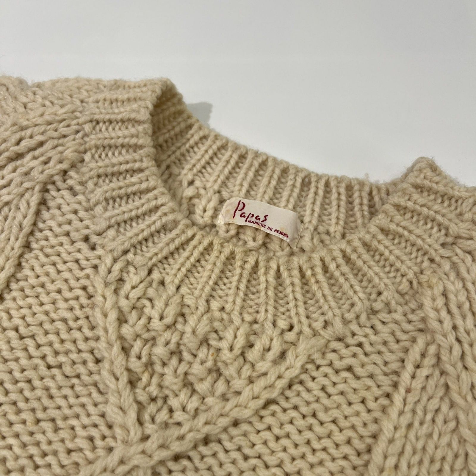 PAPAS パパス ハンドニット フィッシャーマンセーター アイボリー