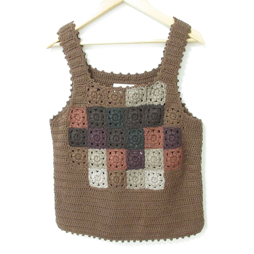 ♥ 23SS doublet ダブレット Hand crochet mosaic tank top タンクトップ ニット セーター サイズM ブラウン レディース 古着