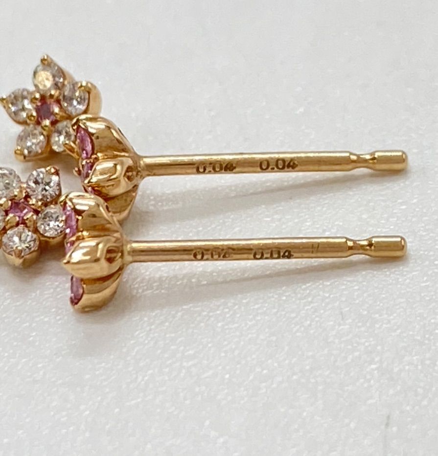 ポンテヴェキオ K18 PG ダイヤ 両耳ピアス フラワー