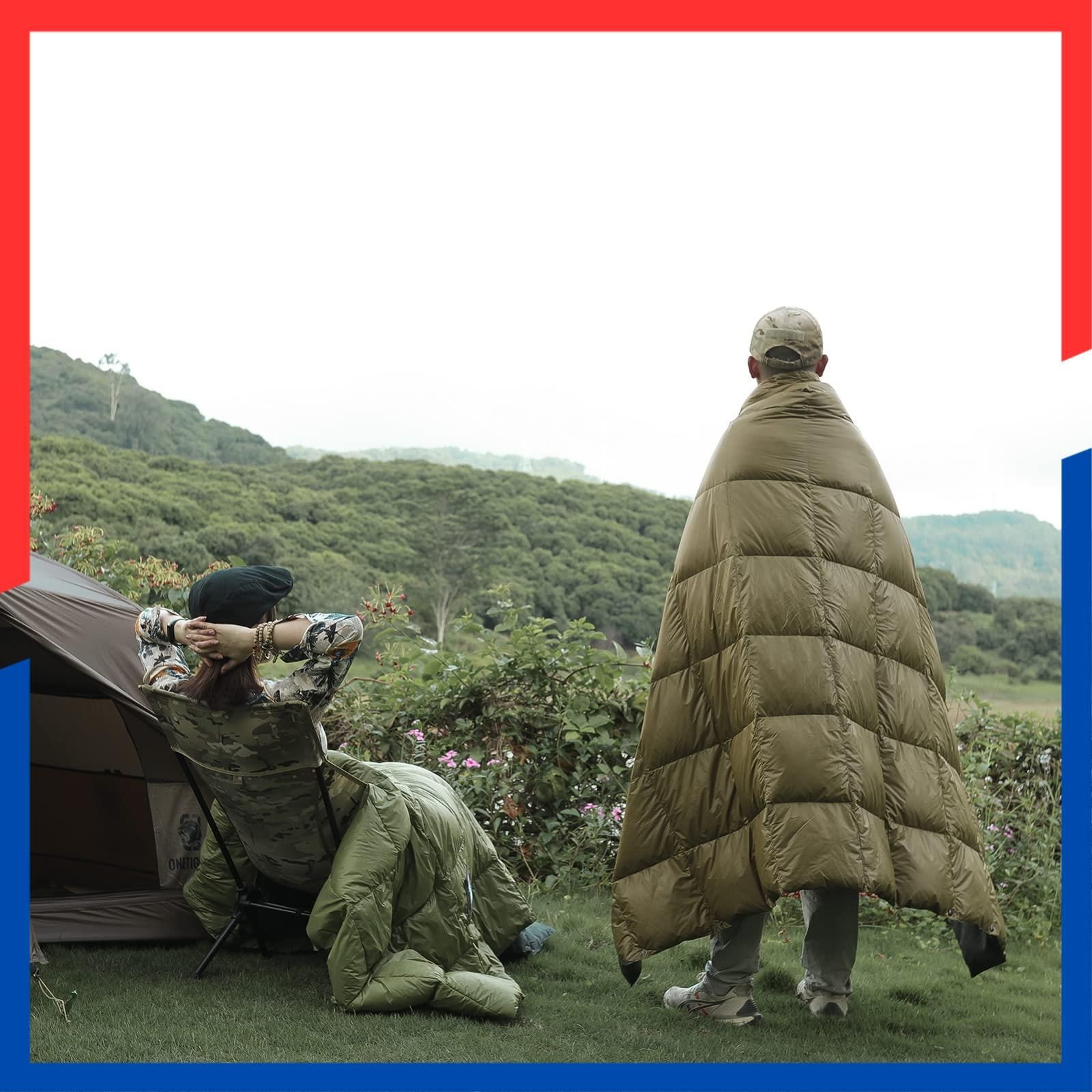 在庫処分 アーミーグリーン 掛け毛布 膝掛け アップグレード版 コンパクト 暖かい 柔らかい テント用キルト 超軽量 車中泊 掛け布団 ひざ掛け アウトドア キャンプ 防寒 マルチブランケット 215 2人用 ダウンブランケット OneTigris