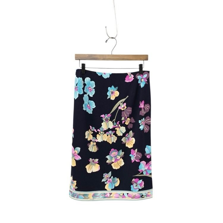 レオナール カンカン素材 チュニック トップス 花柄 ネイビー M レオナール カンカン素材 花柄 ネイビー レオナール花柄ネイビー七分袖