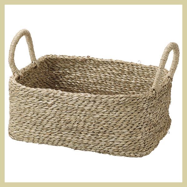 『シーグラス』四角タイプバスケット（両手持ち）「36×29×16cm」／ナチュラル（お届け先：日本国内／沖縄県・離島除く）　※かご,籐,アジアン雑貨,インテリア,激安,ケース,和室,収納,ボックス,い草風,リーズナブル,レトロ,定番