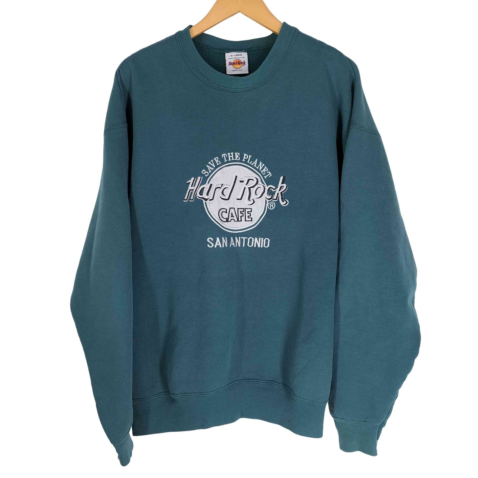 ハードロックカフェ Hard Rock Cafe 90S USA製 SAN ANTONIO ロゴ刺繍 クルーネック スウェット メンズ import：XL 